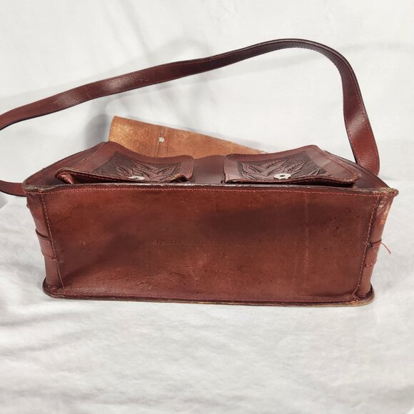 Nacona Leather Shoulder Satchel Briefcase Messenger Bag Western Tooled Buckles - Picture 6 of 11